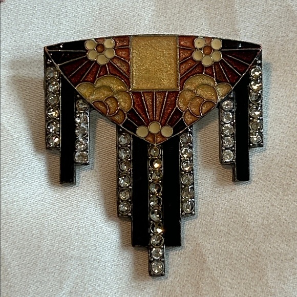 Pierre Bex of Paris Art Deco Crystal Rhinestones & Enamel Brooch Hanging Kimono - Picture 3 of 14